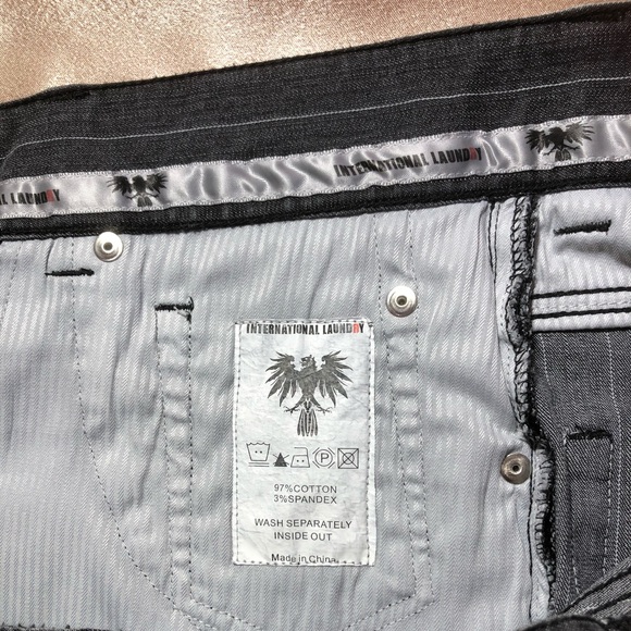 INTERNATIONAL LAUNDRY denim jean black grey stripe 32 cotton spandex - Picture 11 of 11
